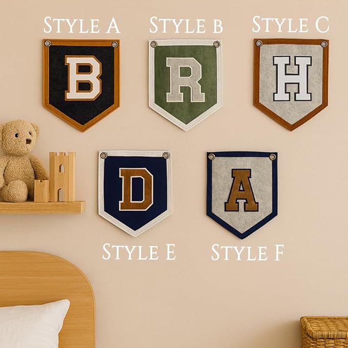 Personalized Name Pennant Flag, Handmade Custom Initial Felt Nursery Pennant for Boy Girl, Baby Name Banner Flag Wall Hanging for Toddler Bedroom Dorm Baby Shower Kids Room