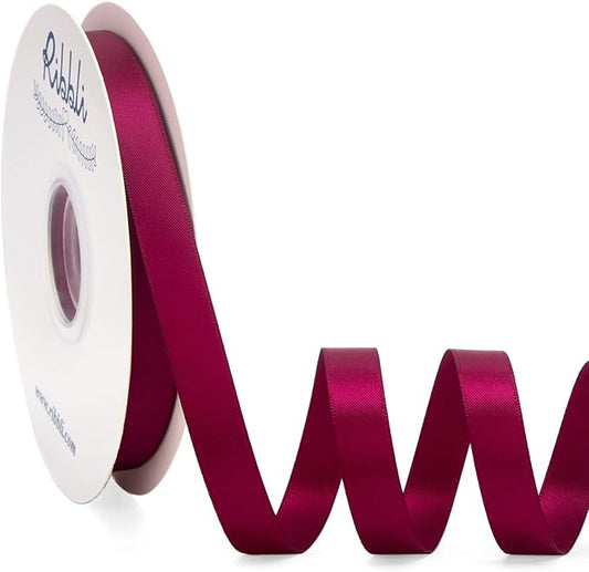 Ribbli Wine Satin Ribbon Double Faced Satin 1/2 inch x Continuous 50 Yards-Wine Ribbon for Gift Wrapping Crafts Wedding Decoration Bows Bouquet Floral Arrangement