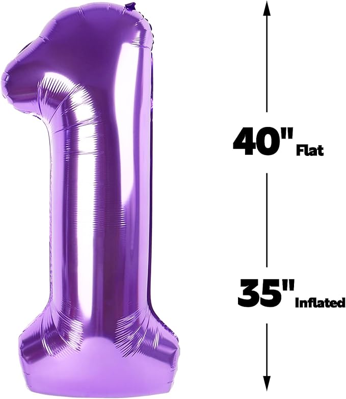 Purple Number 1 Balloon 40 inch, Number 1 Birthday Balloon for Boy Girl, Purple Foil One for 1st 10 11 12 16 18 Birthday Party, Anniversary Celebration Number Balloons Decorations