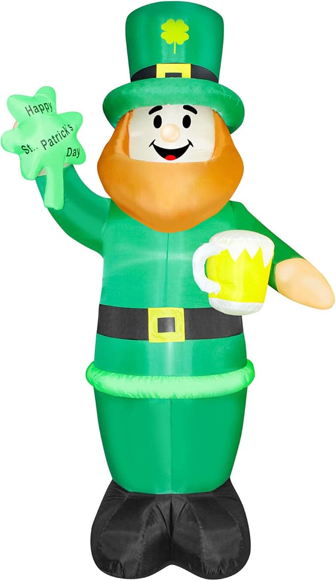 Christmas Inflatable Snowman/Nutcracker/Santa Claus Lighted Blow Up Christmas Yard Decoration with Built in Fan and Anchor Ropes (01-St. Patrick Leprechaun)
