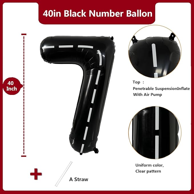 40 Inch Race Car Black Number Balloons Race Car Birthday Party Balloons Large Black Number 7 Balloons Boys 7th Birthday Party Race Car Theme Party Decorations Supplies（Digital 7）
