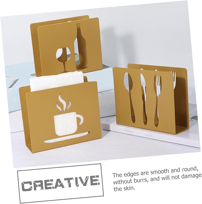 Homoyoyo Freestanding Metal Napkin Stand with Hollow Square Design Household Napkin Organizer Smooth Edges Compact Kitchen and Dining Table Decor