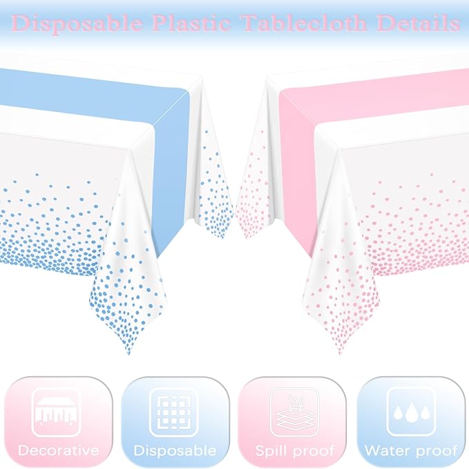 WNINK 6 Pack Pink and Blue Tablecloths, Gender Reveal Disposable Plastic Waterproof Table Cover for Boy or Girl Gender Reveal Party, Baby Shower, Birthday Party Decorations 54" x 108"