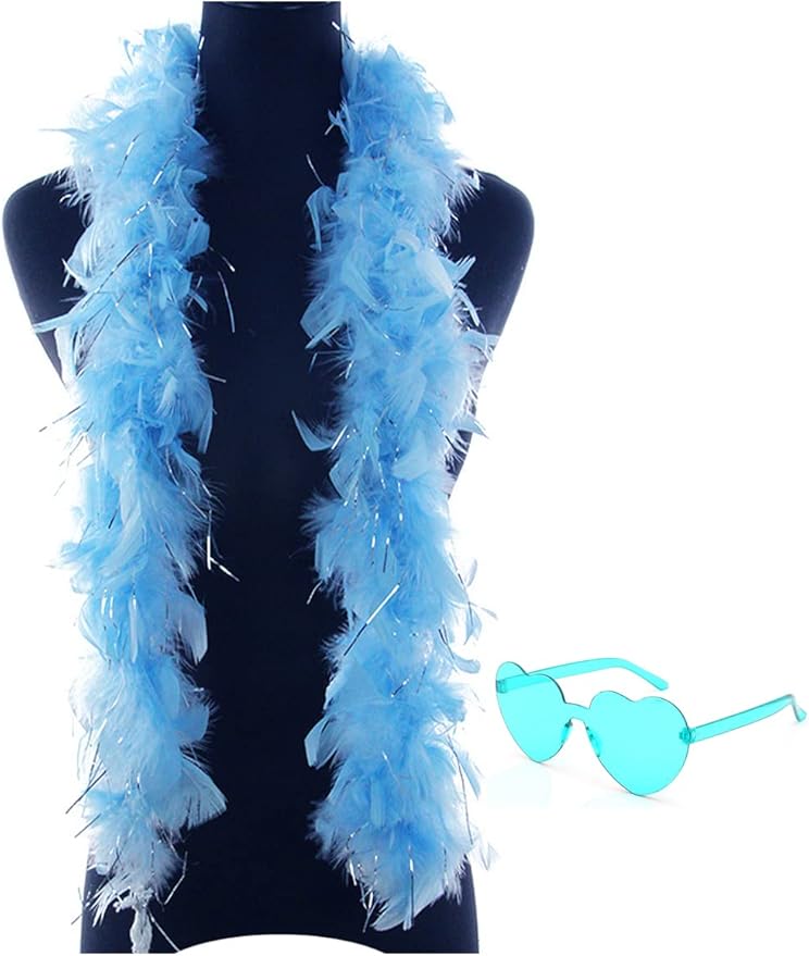 Feather Boa with Heart Rimless Sunglasses,4 ft Feather Boa for Bachelor Party Halloween Christmas Costume Accessory