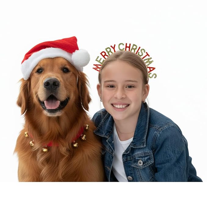 Merry Christmas Rhinestone Headband for Women Girls, Xmas Crystal Hair Hoop Christmas Party Hair Accessories Gift (Red-green)