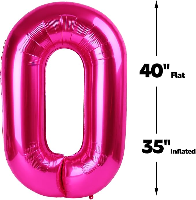 Hot Pink 40 Inch 0 Number Balloons, 0 Decorations for 10 20 30 40 50 60 70 80 90 100Birthday, Foil Giant Birthday Graduations Anniversary Party Balloons