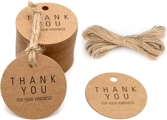 G2PLUS Thank You Tags, 100PCS Thank You for Your Kindness Tags, 1.8 in Round Kraft Paper Gift Tag with String for Gift Wrapping, DIY Arts & Crafts, Wedding Party Favors