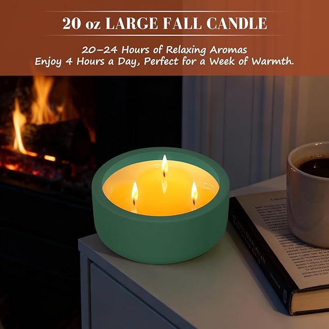 Viyffo Fall Candles - Pine & Cinnamon, 3 Wick Large Scented Candle, 20oz Soy Candles for Women & Men, Non Toxic Aromatherapy Candle, Ceramic Velas Perfect for Autumn Home Decor & Gift