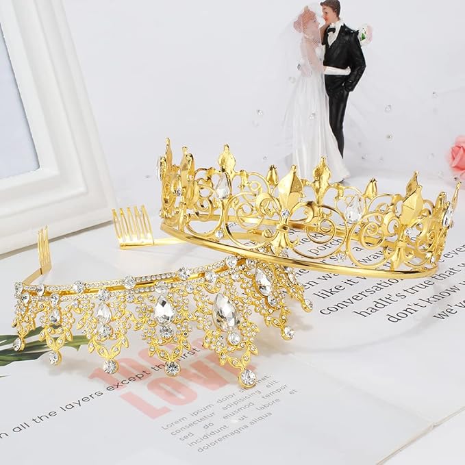 AOPRIE King & Queen Artemis Tiara and Crown for Women Men Crystal Hair Accessories for Wedding Prom Bridal Birthday Party Halloween Costume Christmas Gifts Gold Princess Tiara for Girls Boys