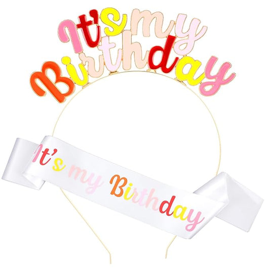 Birthday Girl Tiara Headband Set, Colorful Birthday Girl Sash, Women Party Decorations, Adjustable Metal Alloy, Photo Props Gifts