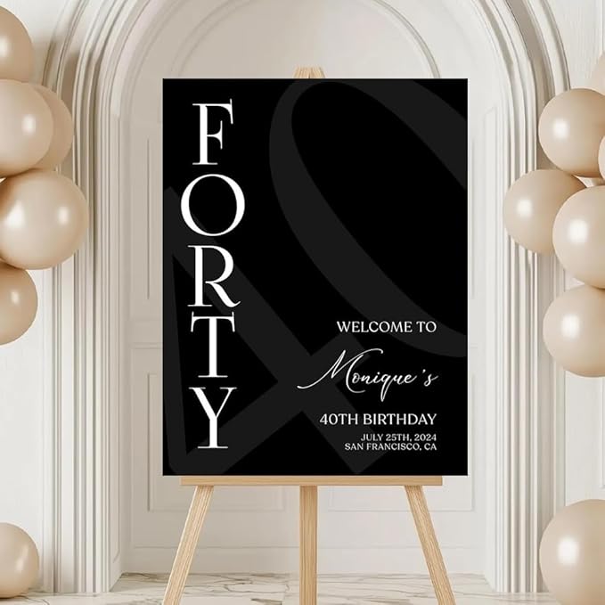 Simple Black 40th Forty Birthday Welcome Sign Template, Printable Minimalist Birthday Welcome Sign, Editable Welcome Poster, Birthday Décor, birthday welcome sign