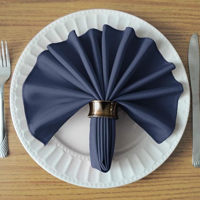 TableLinensforLess 17x17 Inch Polyester Cloth Napkins, Set of 12 (Dark Blue)