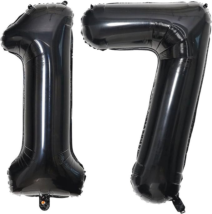 40 Inch Black 17 Number Balloons Giant 17 Balloons Black Birthday Balloons 17th Birthday Anniversary Events Party Decorations Supplies