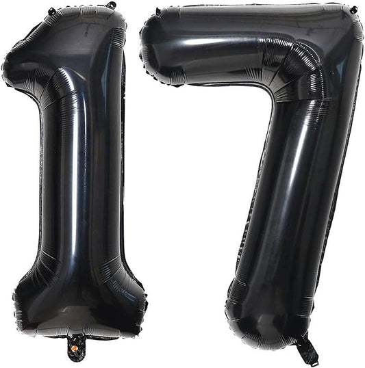 40 Inch Black 17 Number Balloons Giant 17 Balloons Black Birthday Balloons 17th Birthday Anniversary Events Party Decorations Supplies