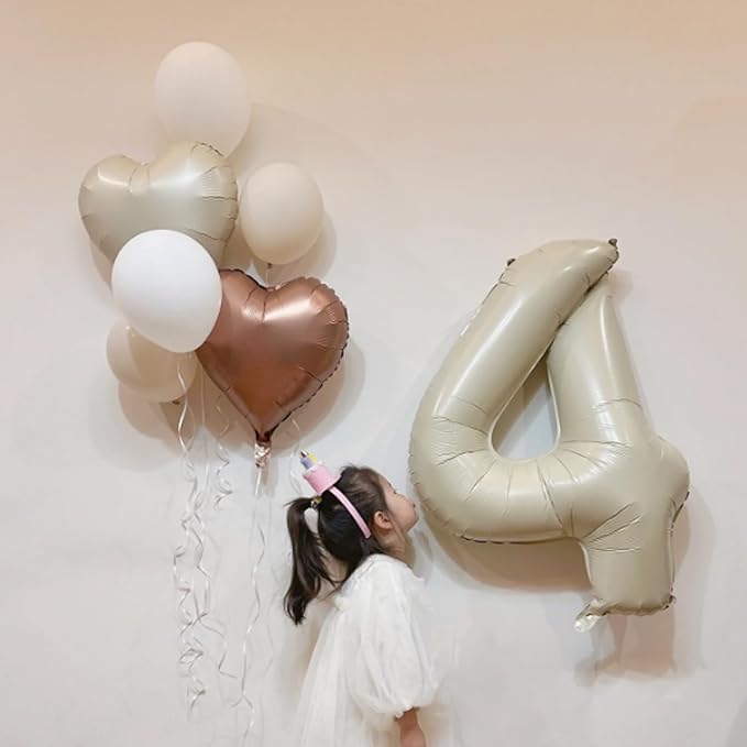 40 Inch Cream Number 4 Balloon, Beige Large 4th Birthday Balloons, Digital 4 Cream White Giant 4 Foil Balloon Helium for Boys Girls 4th Birthday Decorations Anniversary Baby Shower Party Supplies