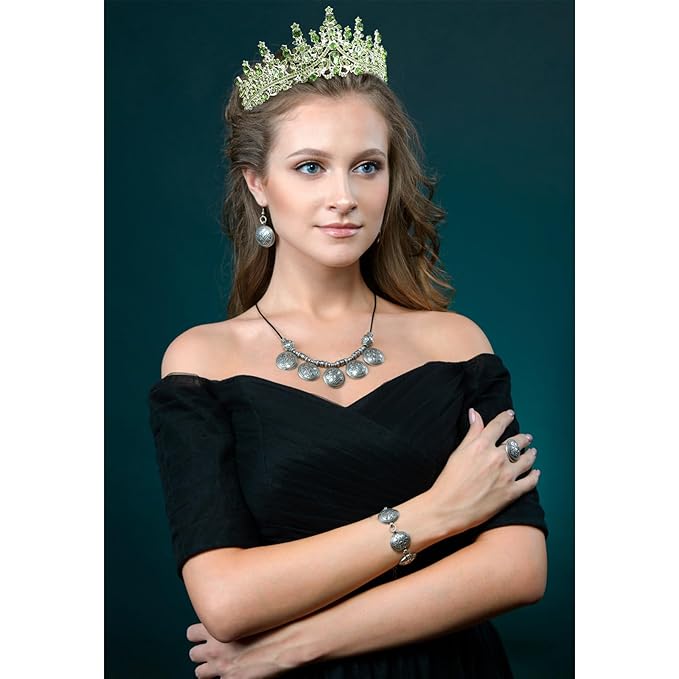 VELSCRUN Birthday Queen Tiara Crowns for Women Girls Green Crystal Birthday Queen Headband Sash Elegant Princess Crown Happy Birth Party Decorations Mom Sisters Birth Gift Hair Accessories