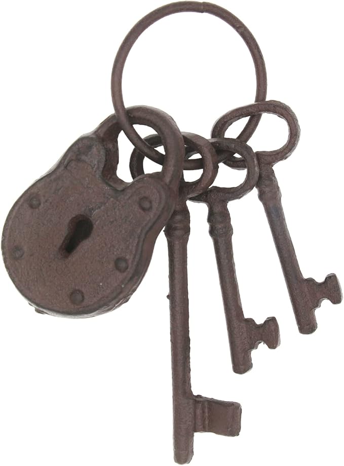 Hananona Vintage Cast Iron Skeleton Key Ring Antique Pirate Treasure Chest Keys Set For Home Decor, Halloween Costume Prop
