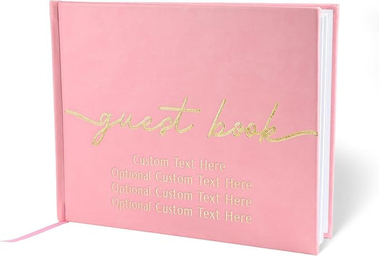 Promot Personalized Guestbook for Party (Pastel Pink) - 110 Lined Pages in Wood-Free Vegan Leather Hard Cover - Wedding Guest Book Sign in and Photos, Baby Shower, Birthday or Graduation