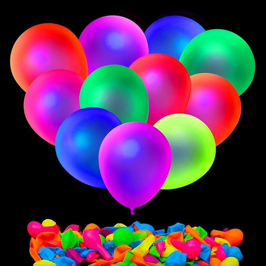 110 PCS UV Neon Balloons, Blacklight Reactive Fluorescent Balloons Glow in the Dark Birthday Decorations for Birthday, Wedding, Neon Party, Glow Party Decorations Supplies