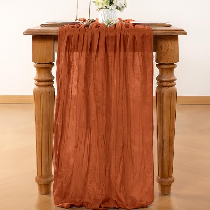 Fall Table Runner Terracotta Cheesecloth Table Runner 4 Pack 10FT Farmhouse Table Runners 120 Inches Table Decor Thanksgiving Dining Room Centerpiece Wedding Boho Baby Shower Birthday