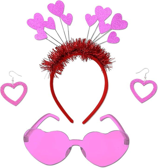 Heart Shape Headband Glitter Sunglasses Sequin Earrings Valentines Day Halloween Cosplay Costume Accessories Set