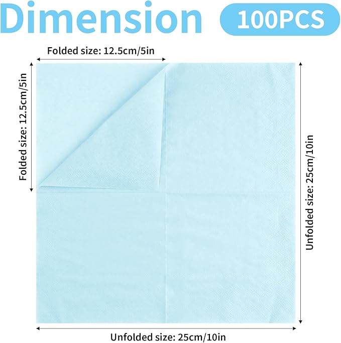 100 Pack Cocktail Napkins Disposable, 2-Ply 5" x 5" Party Napkins, Square Beverage Dinner Napkin for Wedding Birthday Party Anniversary Reception Bar Event (Light Blue)
