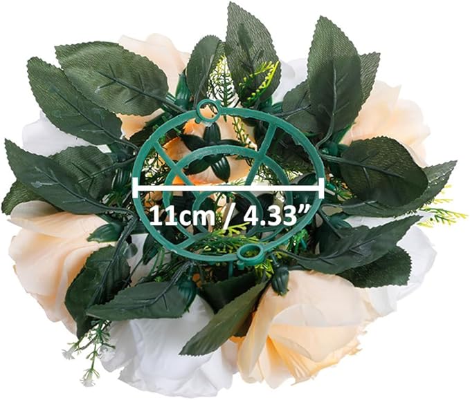 10Pcs Artificial Flower Ball Arrangement, 15 Flower Heads Wedding Roses Bouquet with Base Suitable for Parties Valentine's Day Wedding Centerpieces and Home Decor (Champagne & White)