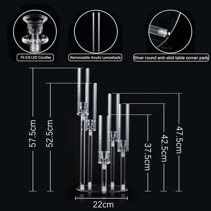 2PCS Acrylic Candelabra Centerpiece for Table,5 Arm Clear Candle Stick Holders Wedding Centerpiece Stands for Party Baby Shower Home Decor Fit 0.8 LED Candle candelabros para centros de mesa