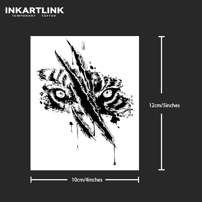 INKARTLINK Tattoo Tech, 2 Sheets Large Semi Permanent Tattoo, Adult Art Design Temporary Tattoos, Lasts 1-2 Weeks, Waterproof, Realistic Look, No Adhesive, No Reflection (Brutal Tiger Design)