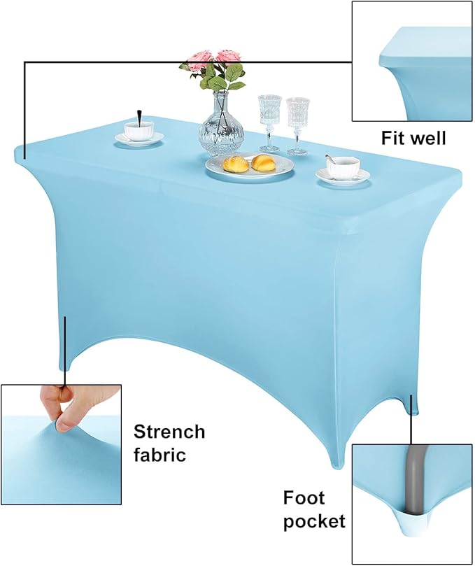 FORLIFE 2Pack Spandex Table Covers，Fitted Tablecloth for Rectangular Tables, Stretch Patio Table Covers, Universal Spandex Table Cover for Wedding, Banquet, Party (4ft, Blue Mist)