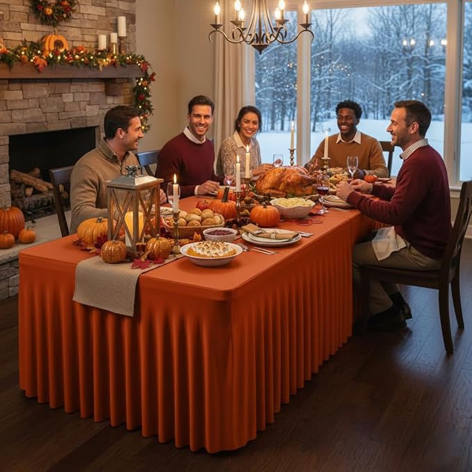 HolidayIdeas 4 Pack Spandex Table Skirts for 6 Foot Rectangle Table, Bulk Fitted 30x72 Inch Stretch Covers for Banquets, Craft Fairs, Rust