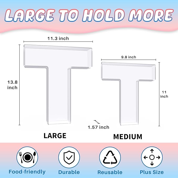 13.8" Extra Large Acrylic Letter Charcuterie Board Box, Reusable Fillable Letter Cake Candy Dish Display Serving Tray for Birthday Anniversary Party Decoration (T)