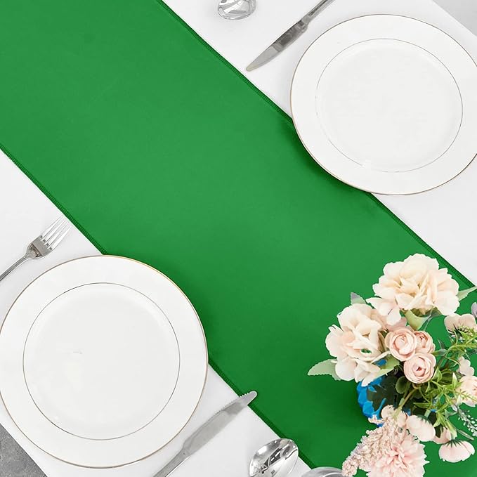 5 Pack Emerald Satin Table Runner 12 x 108 Inch Long Table Runner for Wedding,Birthday Party and Banquet Decoration,Silk Satin Fabric Spring Party Chair Sashes