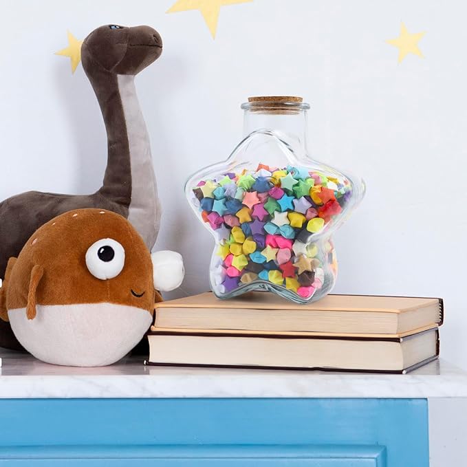 Zerodeko Star Glass Bottles with Cork – Mini Wishing Bottles with 540 Origami Stars & Paper Strips, Message Jar Kit for DIY Christmas Presents, Holiday Party Favors, and Wedding Decorations