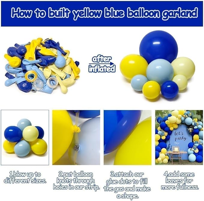 Royal Blue Yellow Balloon Arch Kit Double Stuffed Navy Dark Blue Pastel Yellow Balloon Garland for Bridal Wedding Baby Shower Birthday Main Squeeze Lemon Pooh Summer Graduation Banana Party Decor