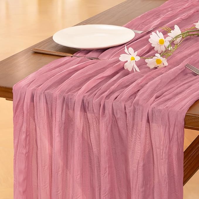 Socomi 10pcs Mauve Cheesecloth Table Runner Boho Rustic Gauze 120 inch 10FT Cheese Cloth Runner for Wedding Party Baby Shower Birthday Home Decor Holiday Decorations