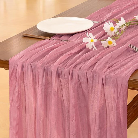 Socomi Mauve Cheesecloth Table Runner Boho Rustic Fall Thanksgiving Gauze 120 inch 10FT Cheese Cloth Runner for Wedding Party Baby Shower Birthday Home Decor Holiday Decorations