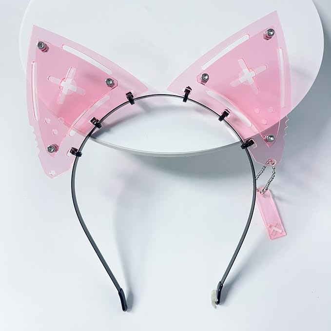 Cyberpunk Colorful Ear Hairband Fish Bone Hair Accessories COS Props (X Pink)