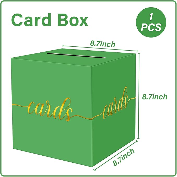 1 Pack Green and Gold Foil Card Box for Party, 8.7" Green Gift Card Box Money Box for Birthday, Wedding, Baby Shower, Retirement, Anniversary, Bridal Shower, Raffle Ticket