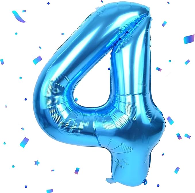 40 inch Blue Number Balloon Giant Foil Helium Balloons Blue Number 4 Balloon for 4th Birthday Party Decorations