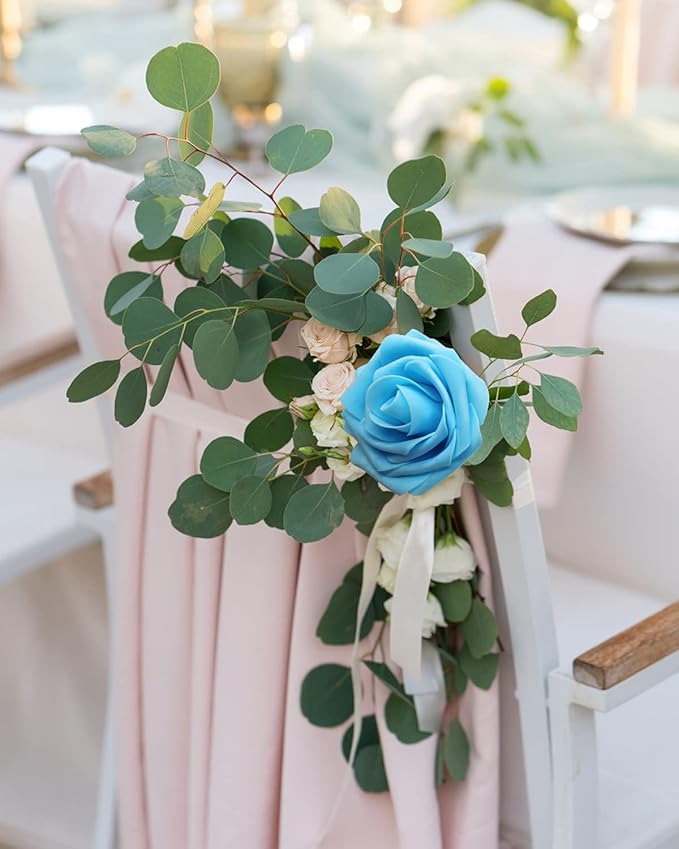 JOYLEX Artificial Flowers Realistic Roses, 50pcs Real Looking Fake Roses with Stem for DIY Wedding Bouquets Centerpieces Bridal Shower Party Home Romantic Decorations (Light Blue)
