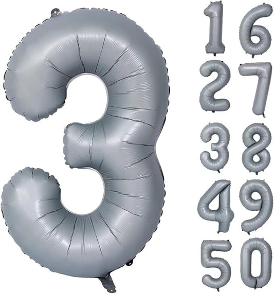 40in Gray Number 3 Balloons Big Foil Mylar Party Balloons for Girls Boys 3rd Birthday Party Decorations Supplies