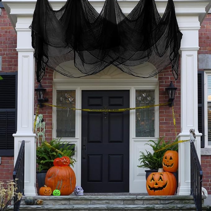400" x 85" Halloween Creepy Cloth Decoration, Large Black Spooky Fabric Cloth Scary Gauze Cheesecloth for Haunted House Halloween Party Yard Wall Indoor Outdoor Decor