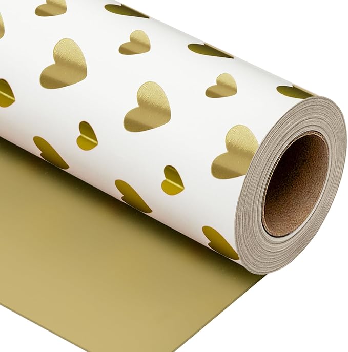 Yarcony Wedding Wrapping Paper Roll, Heart Gift Wrapping Paper, Elegant Golden Heart Design Bridal Shower Gift Wrap for Birthday, Anniversary, Engagement, Valentine's Day (17 Inch X 33 Feet)