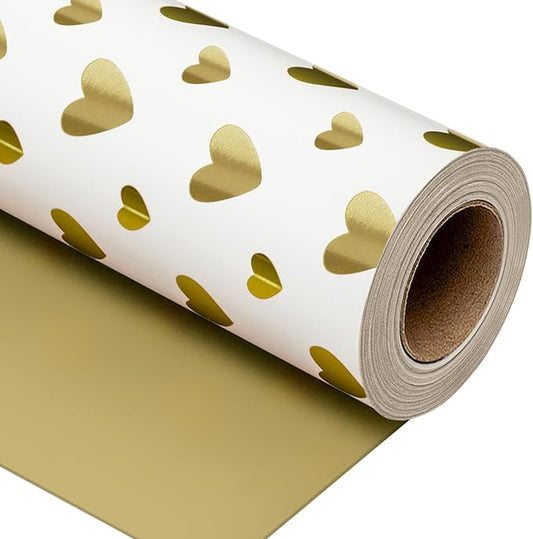 Yarcony Wedding Wrapping Paper Roll, Heart Gift Wrapping Paper, Elegant Golden Heart Design Bridal Shower Gift Wrap for Birthday, Anniversary, Engagement, Valentine's Day (17 Inch X 33 Feet)