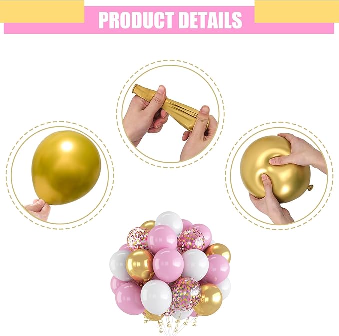 60PCS Gold Pink and White Balloons,White Pink and Gold Balloon Arch Kit,Suitable for Confession Proposal Wedding Girl Birthday Baby Shower Party Decoration