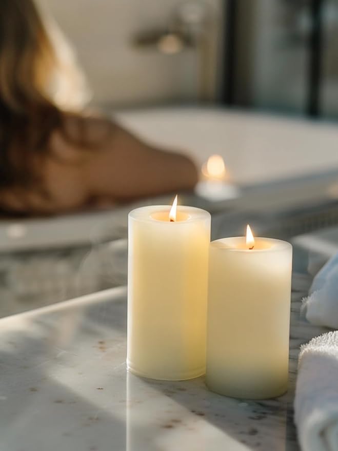 Ivory Pillar Candles, Set of 6, 70 Hour Long Burning, Unscented and Dripless Pillar Candles Bulk, Large Candles (3x6 inch) for Christmas Lights, Wedding, Parties, Spas, Home Decor