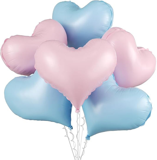 Pink Blue Heart Balloons,24Inch Large Pink Heart Foil Balloons for Valentine's Day Birthday Wedding Baby Shower Anniversary Party Decorations
