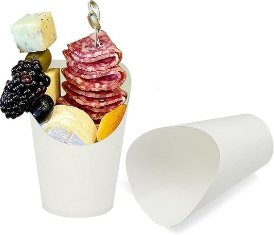 CAMKYDE 50 Pcs Disposable White Charcuterie Cups, 14oz French Fries Holder French Fry Cups for all Occasions (14oz, White)