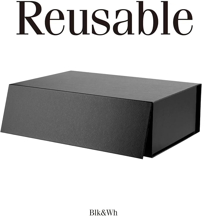 BLK&WH Collapsible Groomsman Box, 13.5x9x4.1 Inches, Black Lid Gift Packaging with Grass Texture